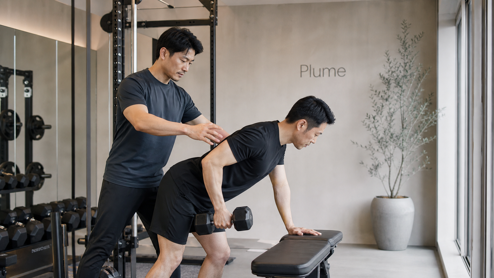 トレーナーが男性クライアントを指導